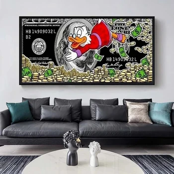 Karikatūra Minnie Mickey Scrooge Donald Duck Audekla Plakāta un Drukā Naudu 10000 Dolāru Attēlu Sienu Mākslas Dekoru Krāsošana Istaba