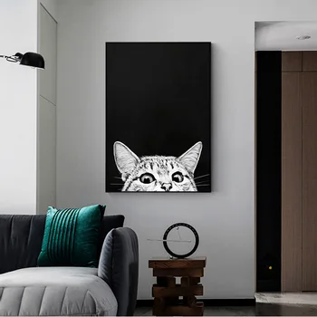 Melnā Un Baltā Siena Minimālisma Mākslas Izdrukas Gudrs Kaķis Plakātu Ziemeļvalstu Dzīvniekiem Apdare Attēlu Viesistaba, Guļamistaba, Mājas Dekoru